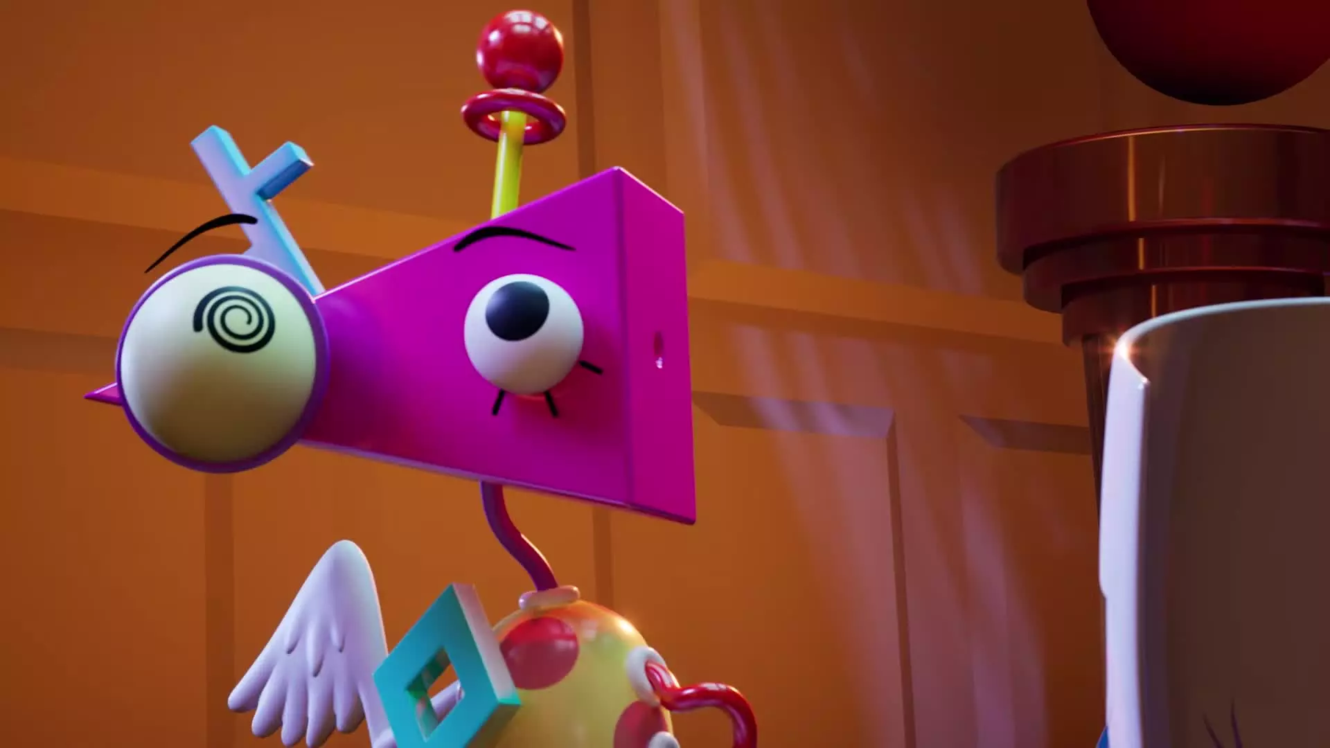 Zooble from The Amazing Digital Circus, a grumpy abstract character made of mismatched geometric parts